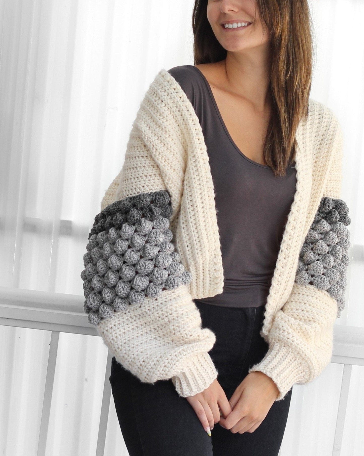 Crochet Pattern BOBBELIS Bobble Cardigan – PDF (XS–3XL) - Hakel Liebe