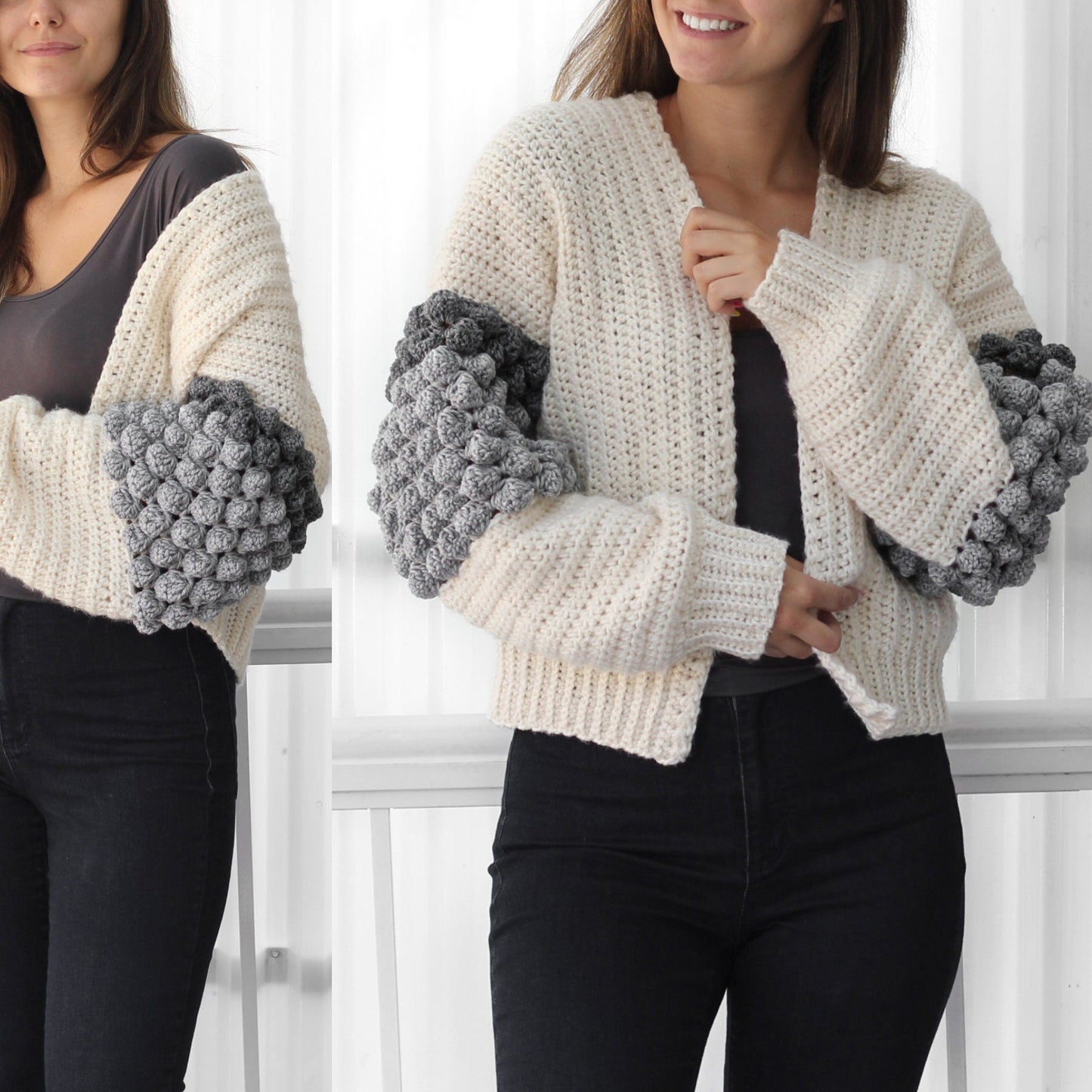 Crochet Pattern BOBBELIS Bobble Cardigan – PDF (XS–3XL) - Hakel Liebe