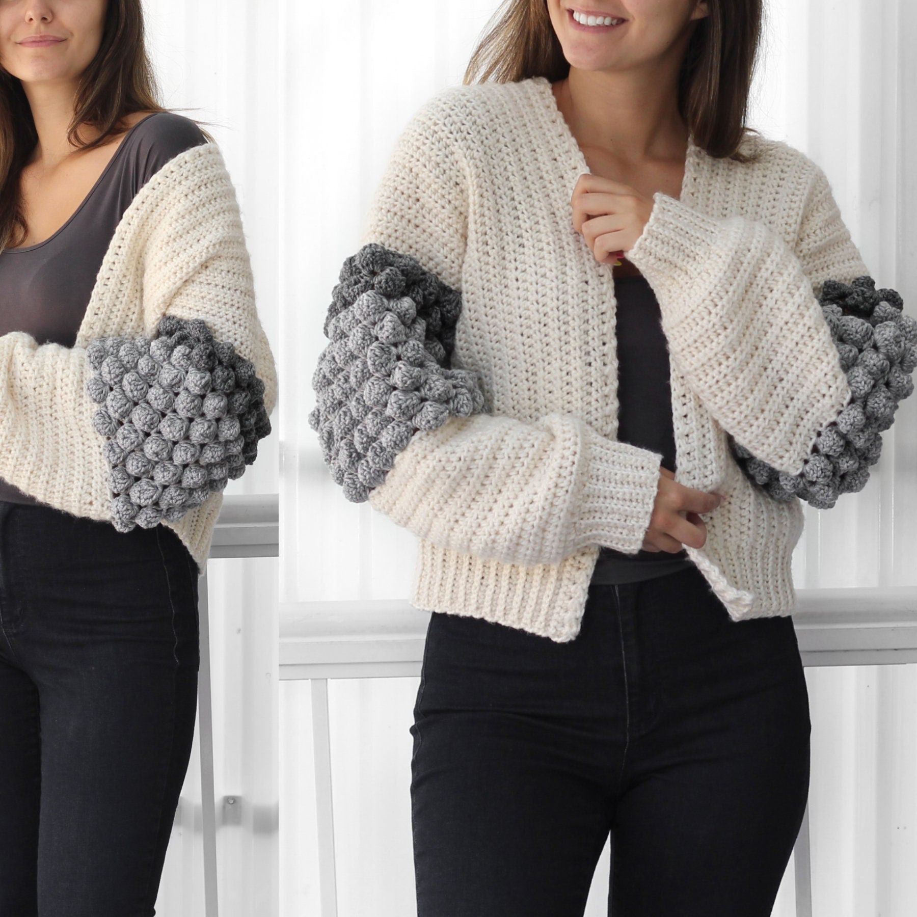 Crochet Pattern BOBBELIS Bobble Cardigan – PDF (XS–3XL) - Hakel Liebe