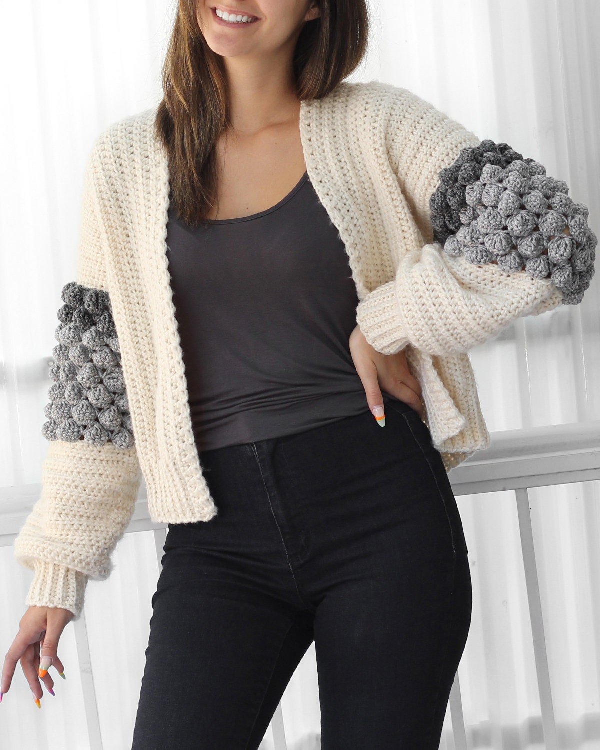 Crochet Pattern BOBBELIS Bobble Cardigan – PDF (XS–3XL) - Hakel Liebe