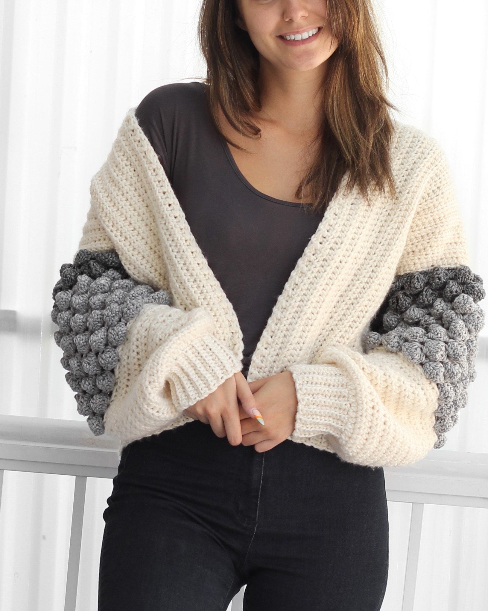 Crochet Pattern BOBBELIS Bobble Cardigan – PDF (XS–3XL) - Hakel Liebe