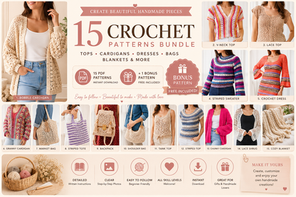 Ultimate Crochet Pattern Bundle – 15 PDF Patterns + FREE Bonus Pattern